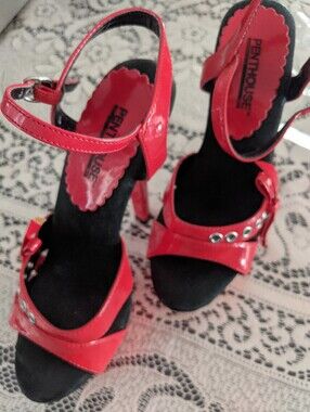 Penthouse X Ellie Shoes Vintage Rare Retro Red Stilleto Costume Pinup Dance